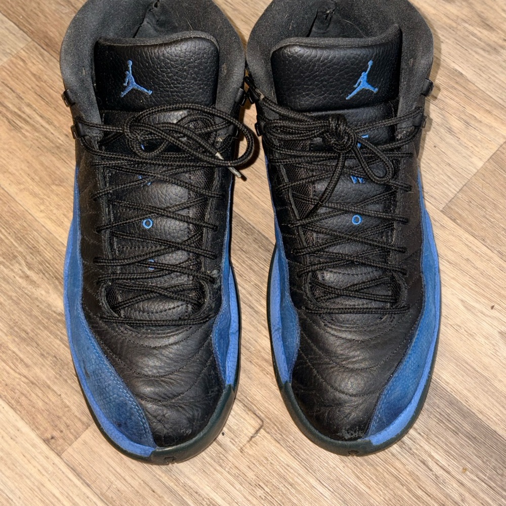 Jordan Men's Black and Game Royal Blue Retro 12  FLU Basketball Sneakers